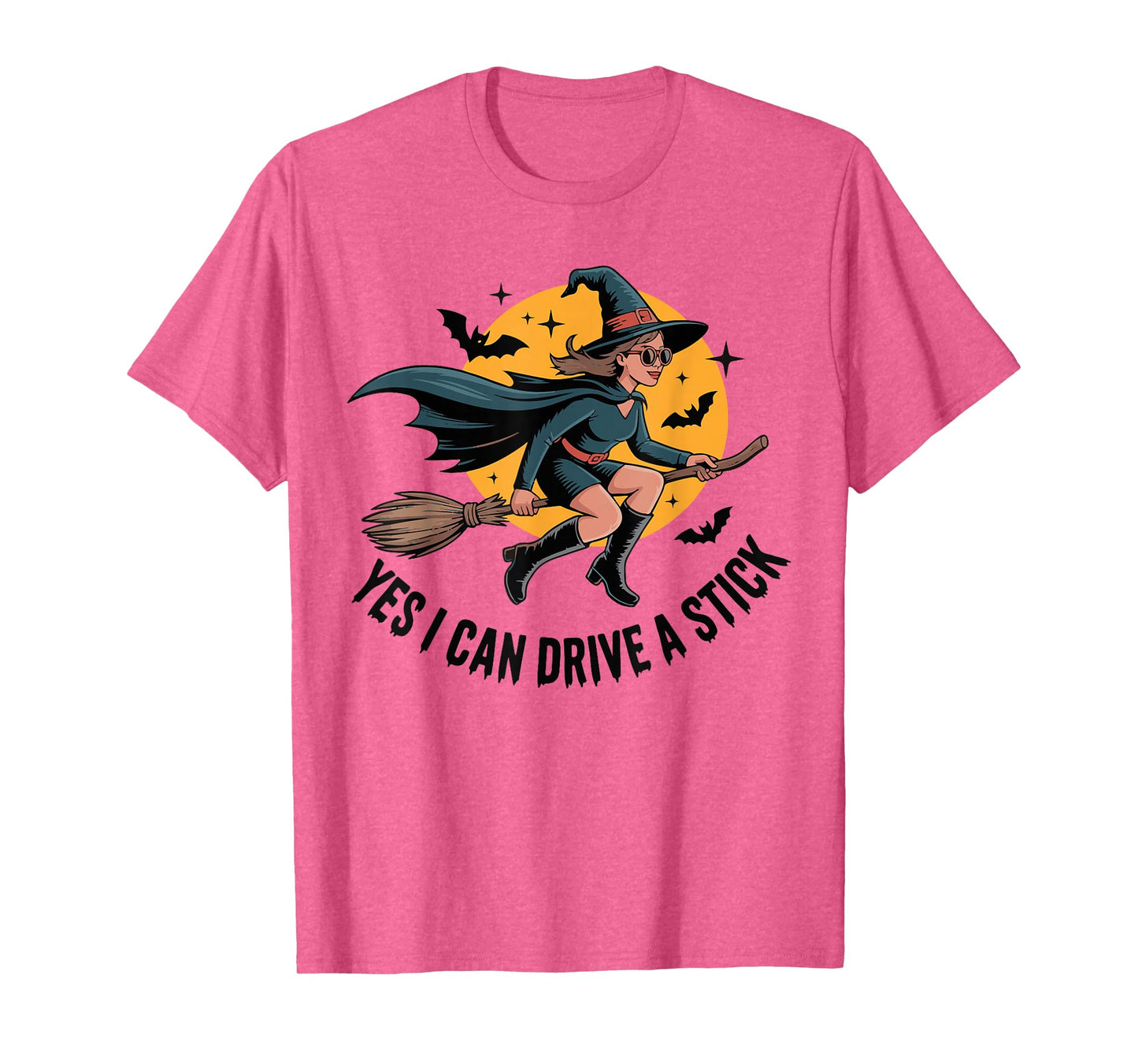 Yes I Can Drive a Stick Witch Broom Spooky Halloween Women T-Shirt