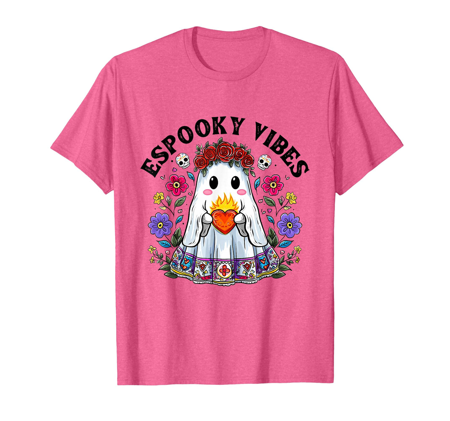 Espooky Vibes Halloween Floral Ghost Spanish Mexican Teacher T-Shirt