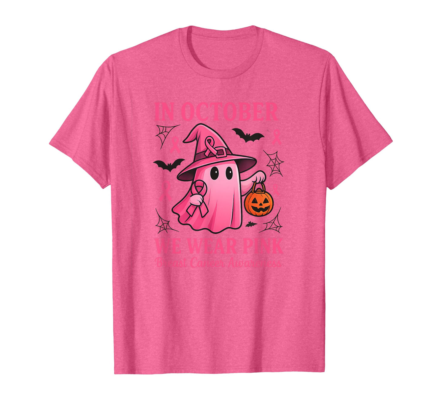 in October We Wear Pink Breast Cancer Awareness Halloween T-Shirt