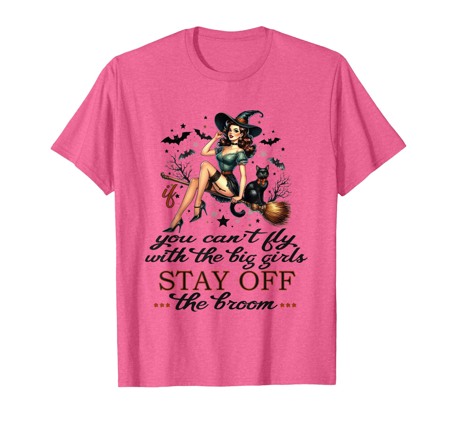 Halloween Witch Funny Fly with The Big Girls Pin Up Satire T-Shirt