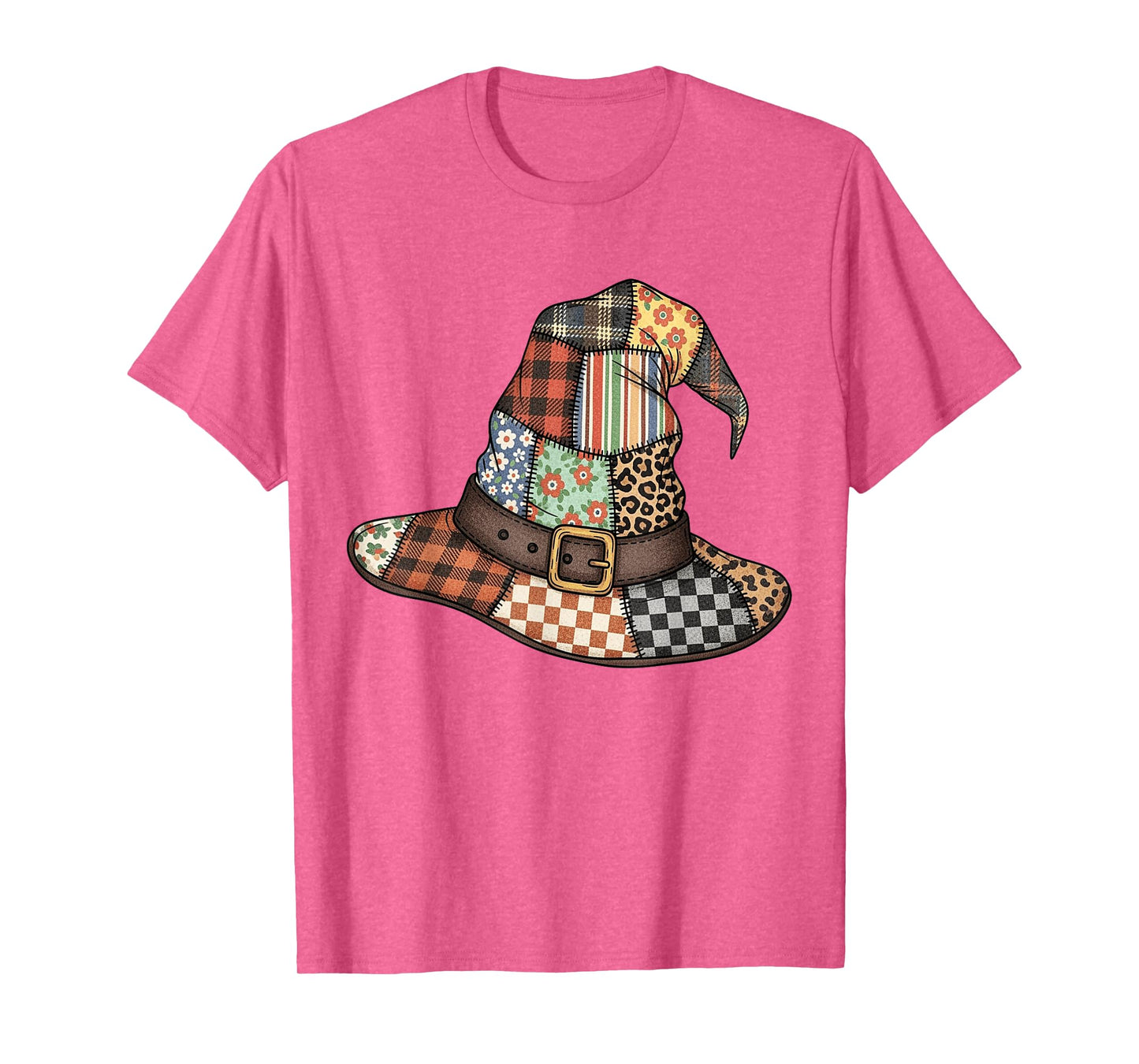 Halloween Witch Hat Patchwork Floral Spooky Season Autumn T-Shirt