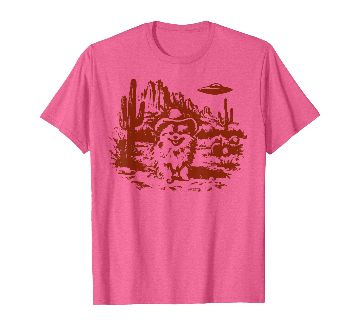 Funny Pomeranian UFO Cowboy Dog Vintage Western Graphic T-Shirt