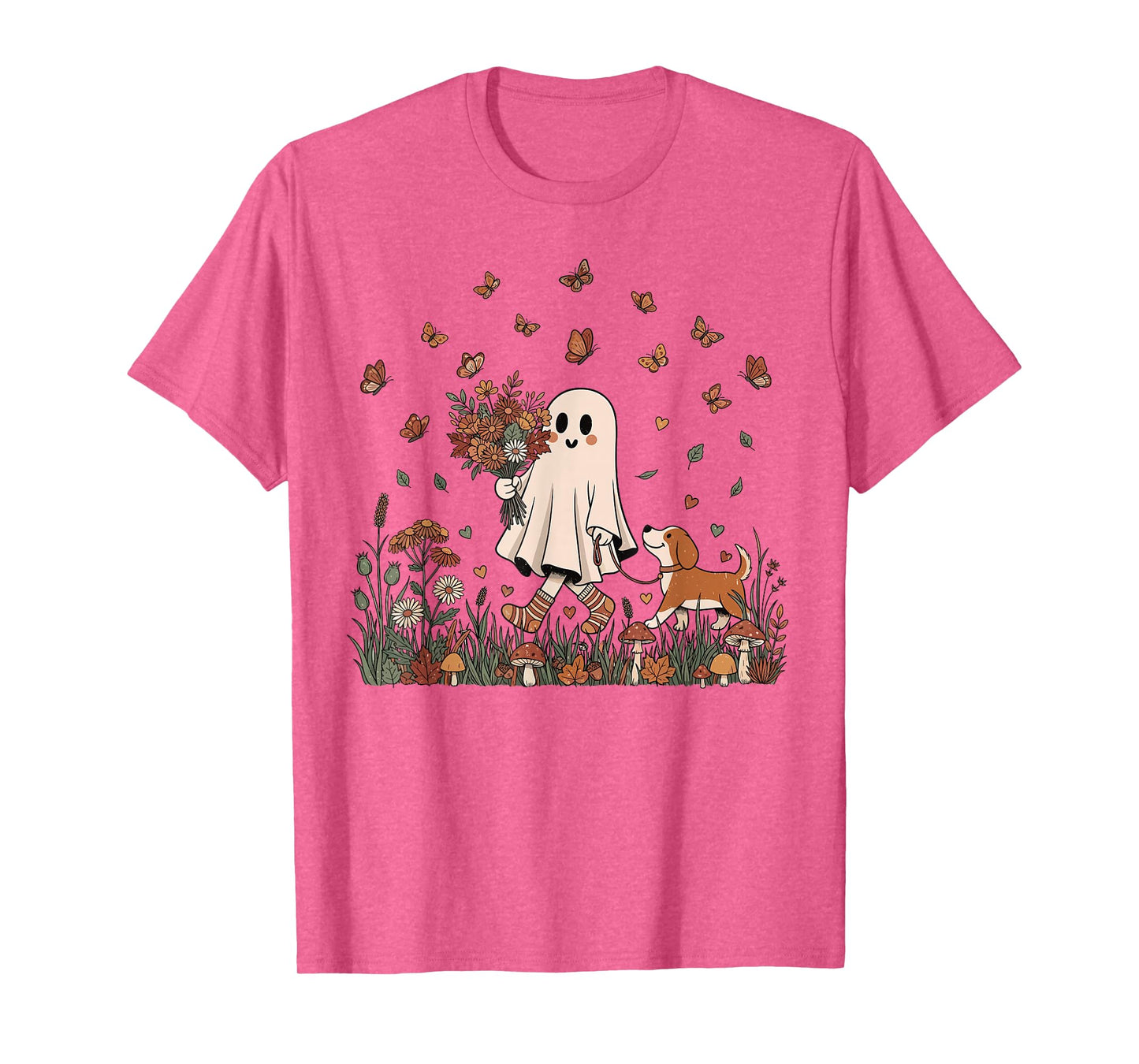 Vintage Halloween Cute Ghost Dog Mom Boho Floral Fall Vibes T-Shirt