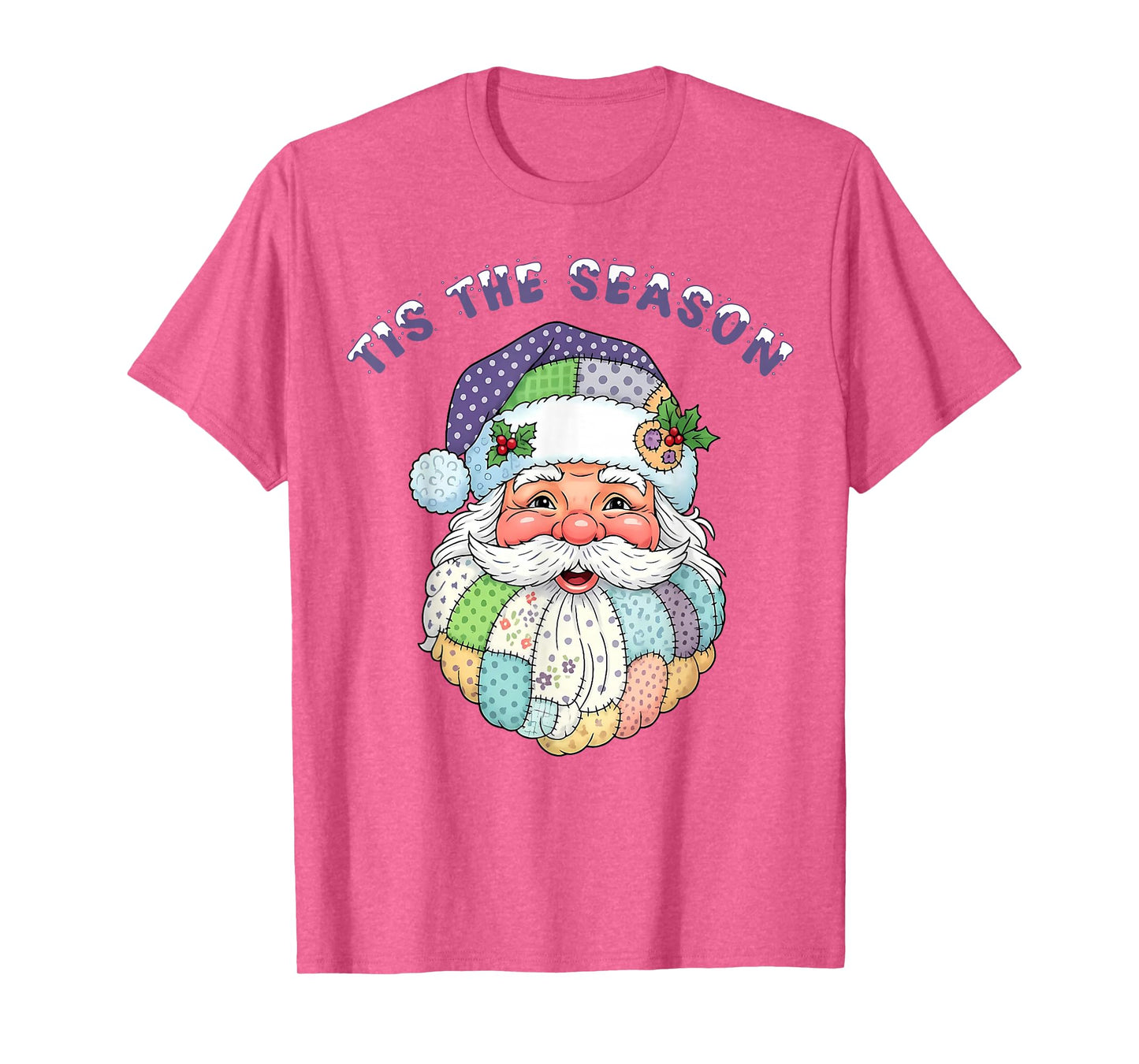 Patchwork Santa Claus Face Preppy Girly Christmas Girls Kids T-Shirt