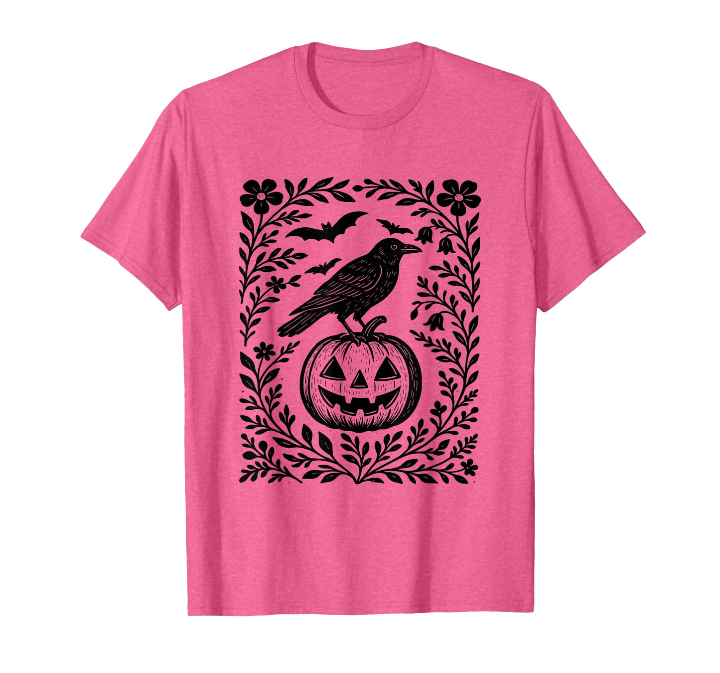 Floral Crow Halloween Boho Pumpkin Spooky Jack O Lantern T-Shirt