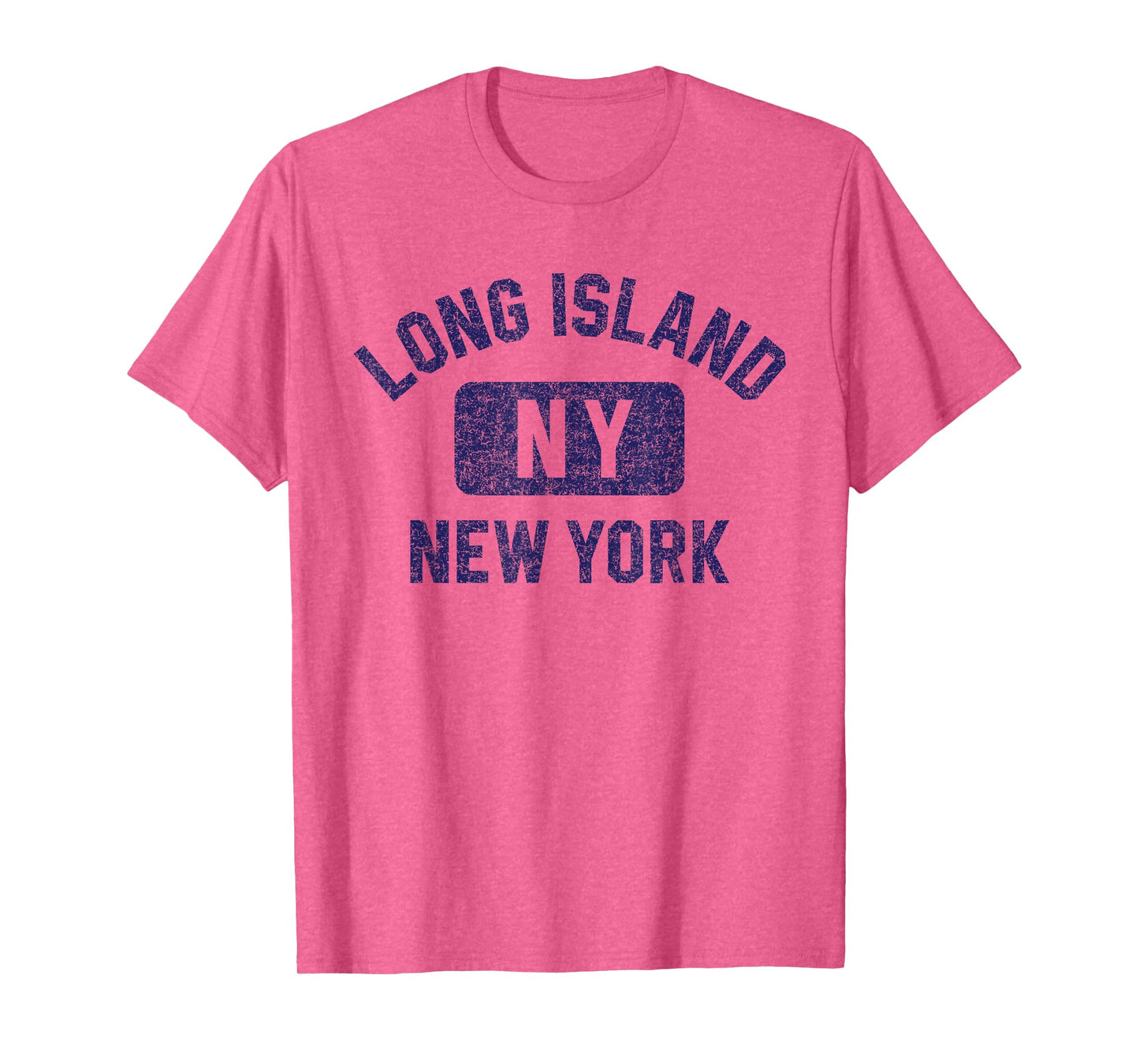 Long Island NY Gym Style Distressed Dark Blue Print T-Shirt