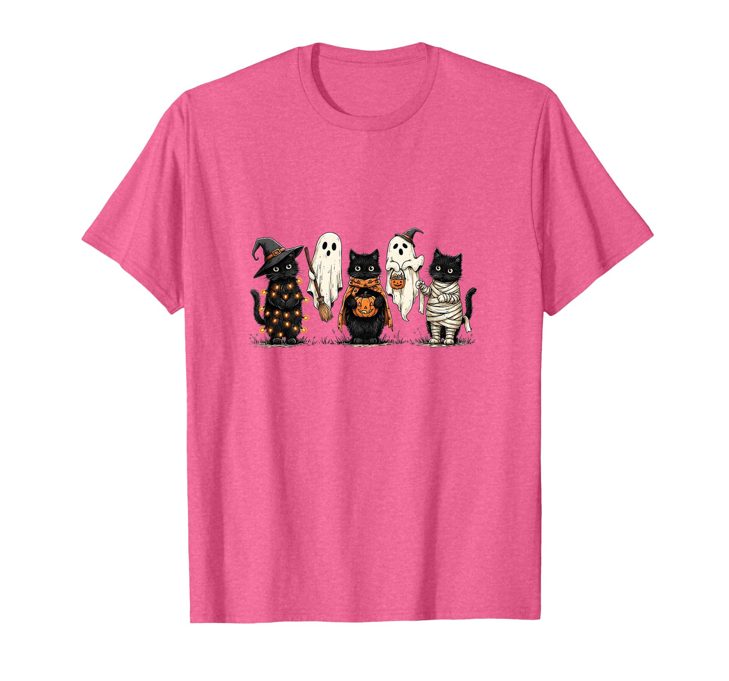Funny Black Cat Pumpkin Ghost Halloween Witch Cat T-Shirt