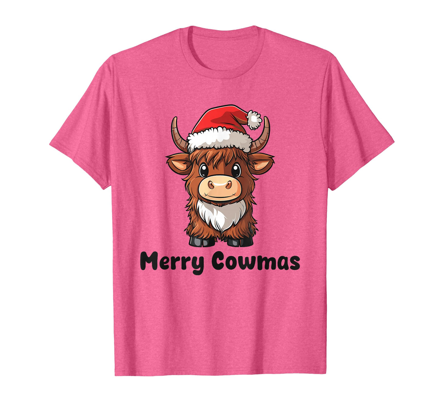 Merry Cowmas Pun Christmas Cute Highland Cow in Santa Hat T-Shirt