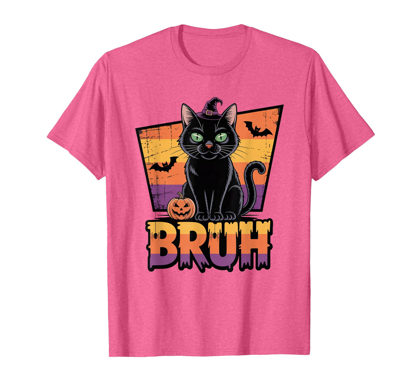 Bruh Black Cat Witch Hat Pumpkin Halloween Spooky Trend Tee T-Shirt
