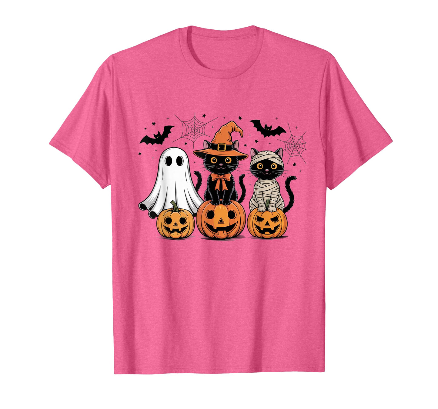 Retro Black Cat Witch Scary Halloween Pumpkin Women Men Kids T-Shirt