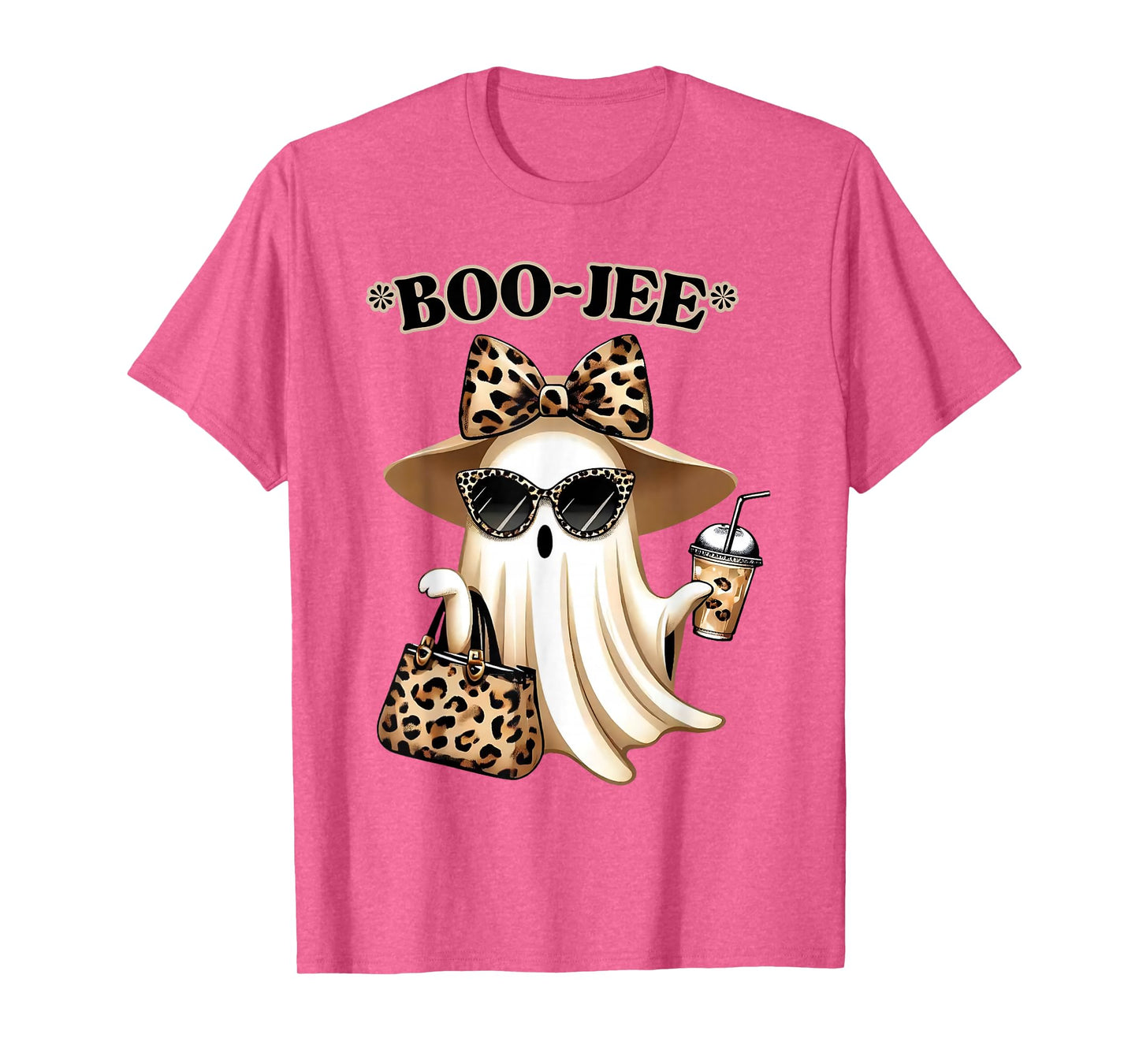 Coquette Leopard Ghost Coffee Boo-JEE Halloween Boujee Ghost T-Shirt