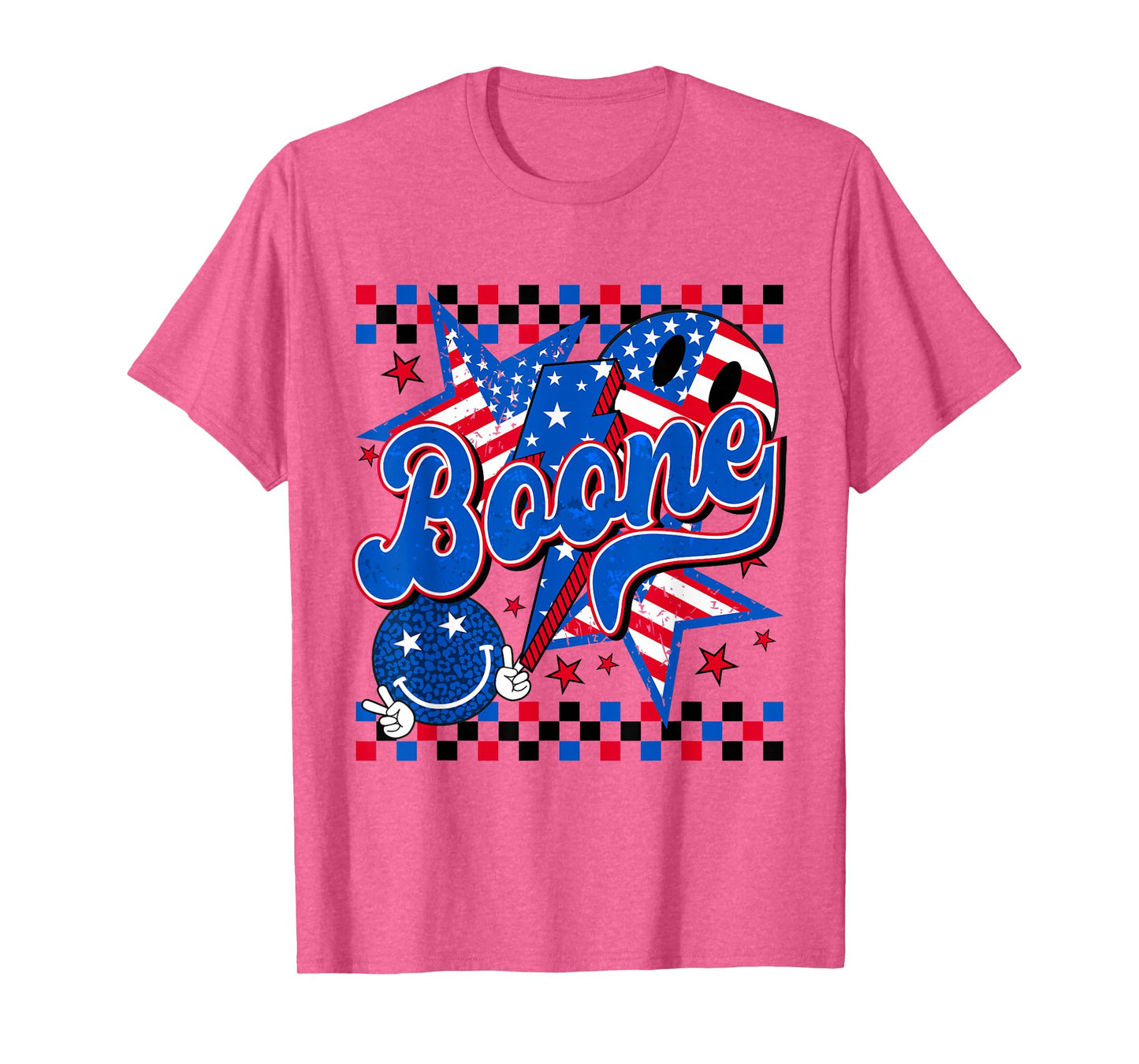 Boone Checkered Personalized Name Vintage US Flag Retro T-Shirt