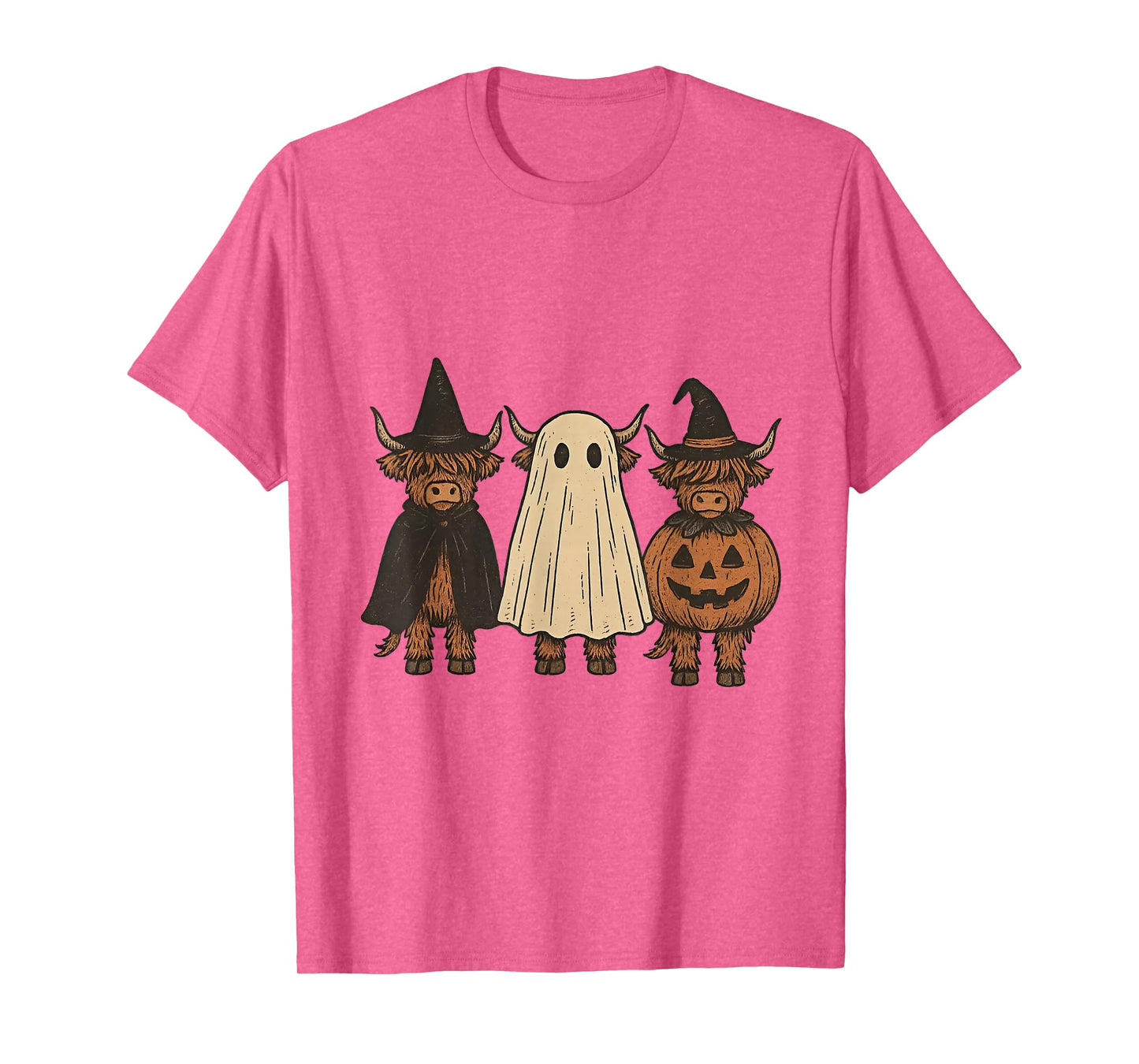 Halloween Highland Cow Ghost Witch Pumpkin T-Shirt