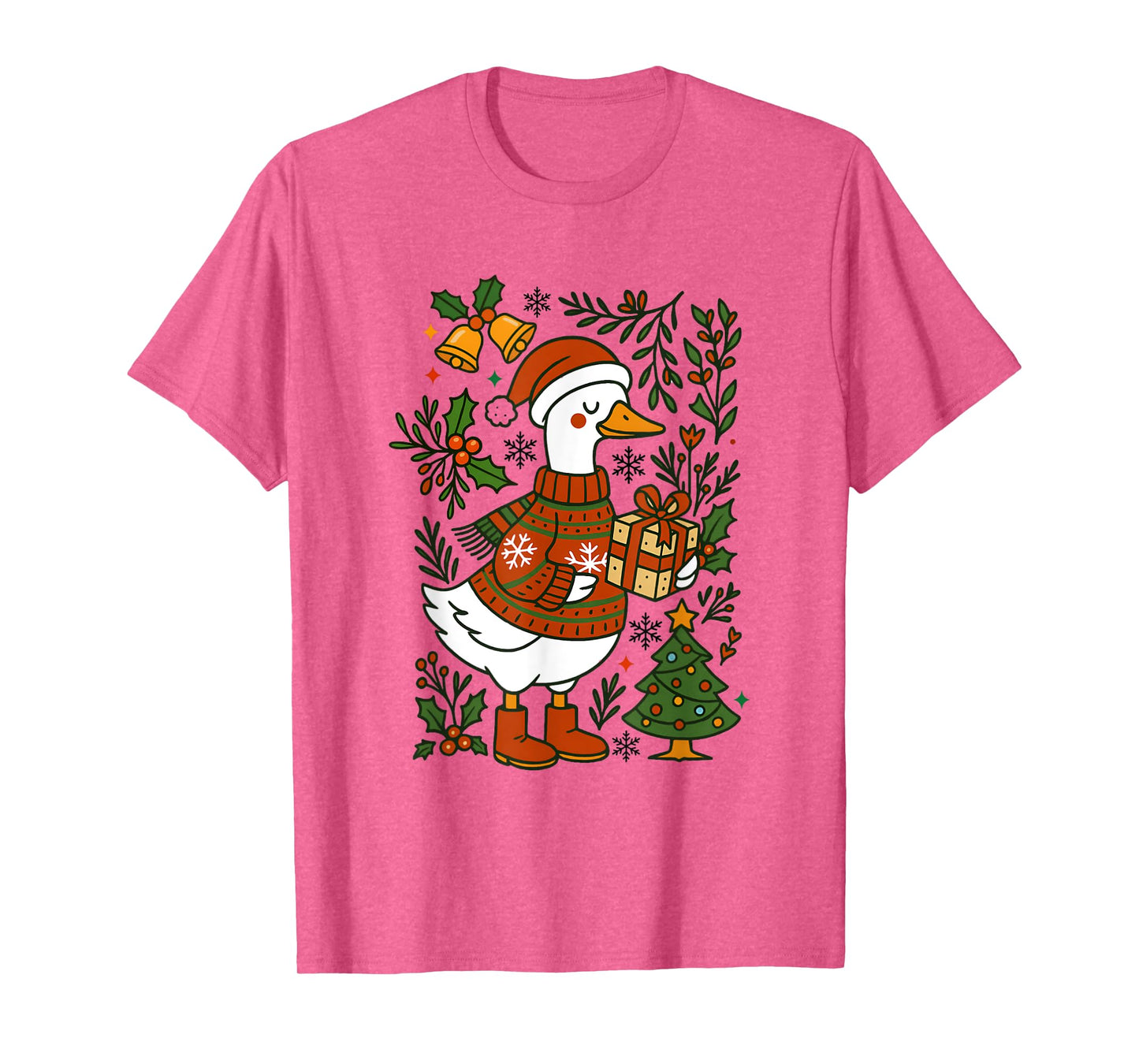 Retro Boho Floral Silly Goose Santa Christmas Holiday Xmas T-Shirt