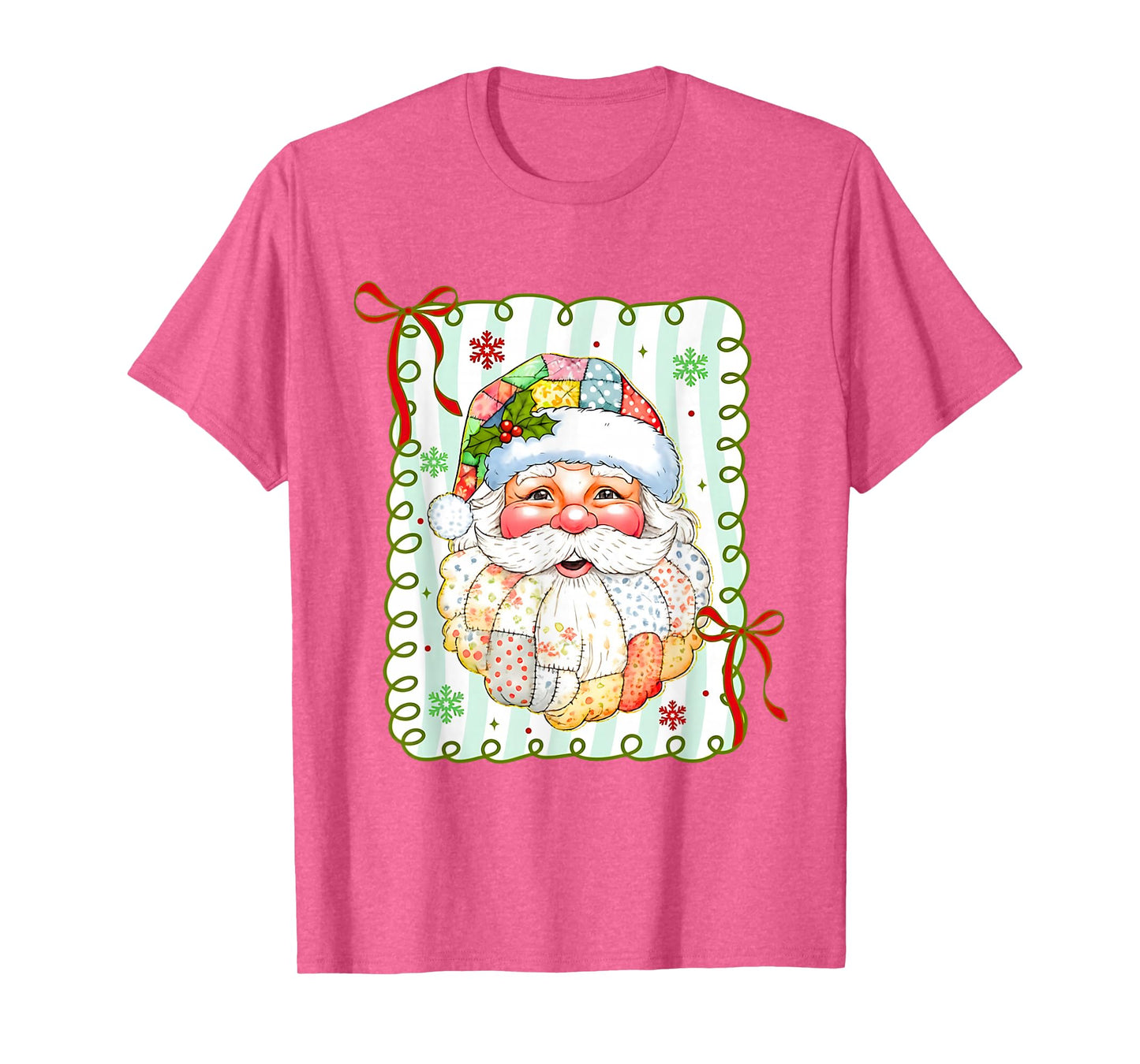 Patchwork Santa Claus Face Christmas Bow Men Women Kids T-Shirt