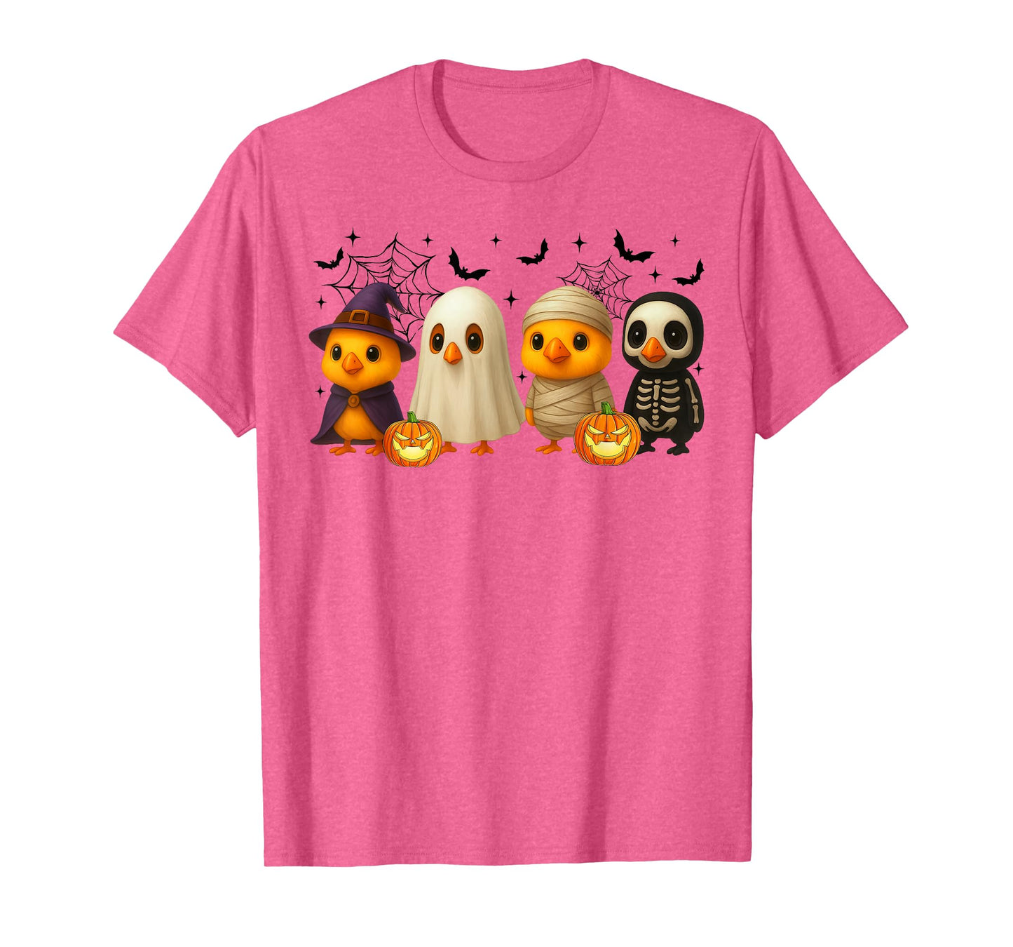 Chickens in Witch Skeleton Ghost Costume Happy Halloween Day T-Shirt