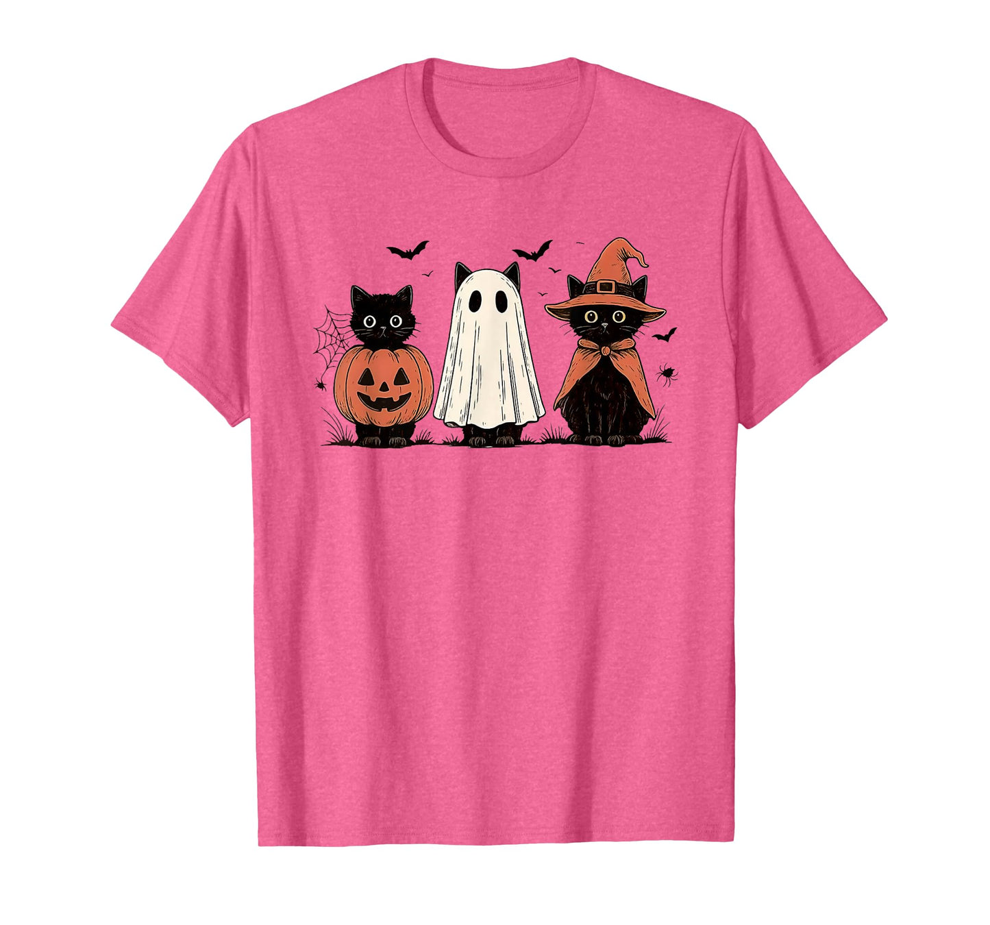 Retro Black Cat Witch Scary Halloween Pumpkin Women Men Kids T-Shirt