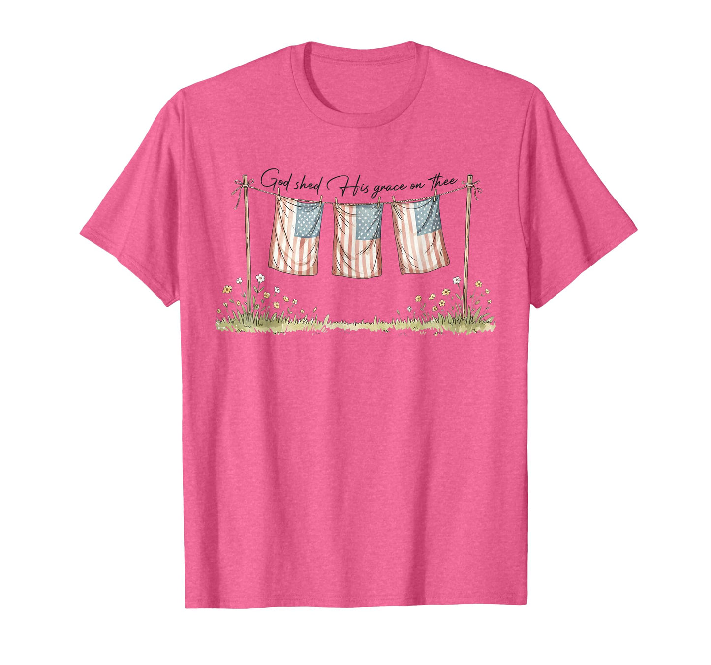 God Shed His Grace On Thee Christian 4th Of July USA Flag T-Shirt
