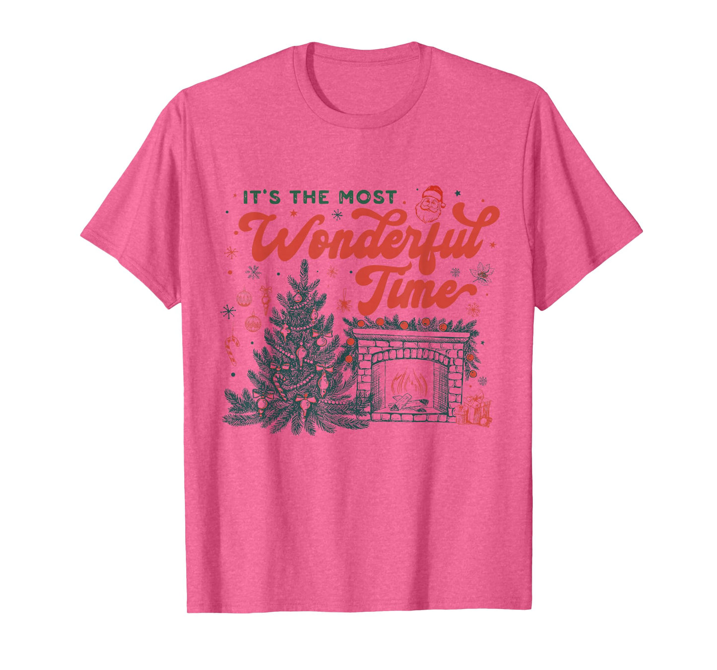 Retro Vintage Fireplace It's The Most Wonderful Time Xmas T-Shirt