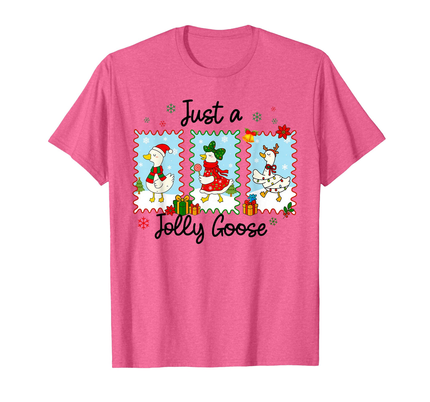 Just A Jolly Goose Funny Goose Santa Reindeer Cute Christmas T-Shirt