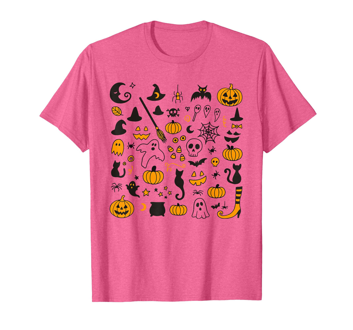 Cute Halloween Doodles Sketch Witch Pumpkin Ghost Retro T-Shirt