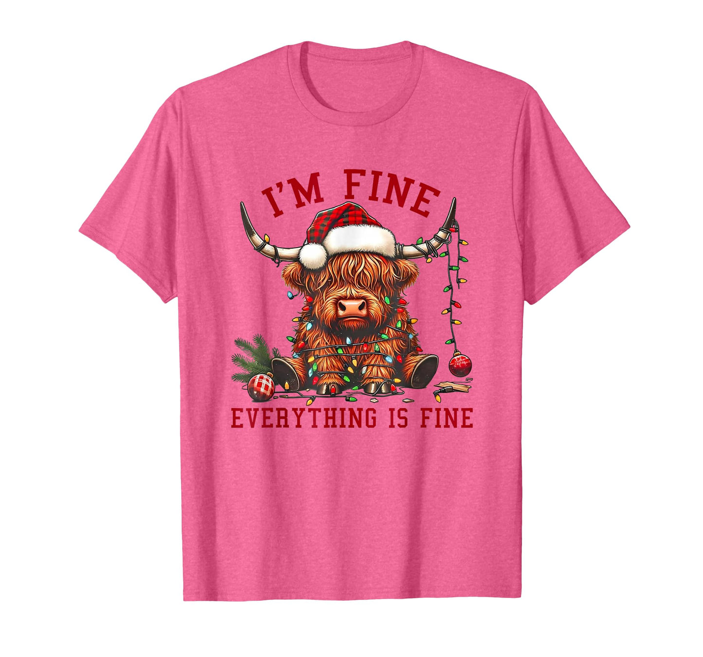 I'm Fine Everything is Fine Funny Christmas Highland Cow T-Shirt