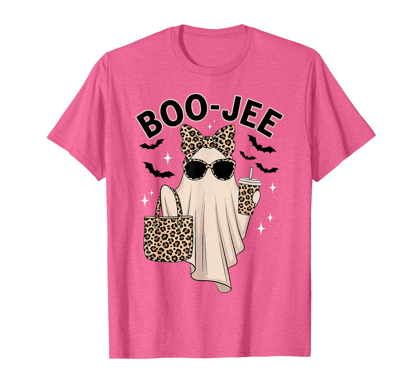 Cute Boo JEE Leopard Ghost Halloween Coffee Women Girl T-Shirt