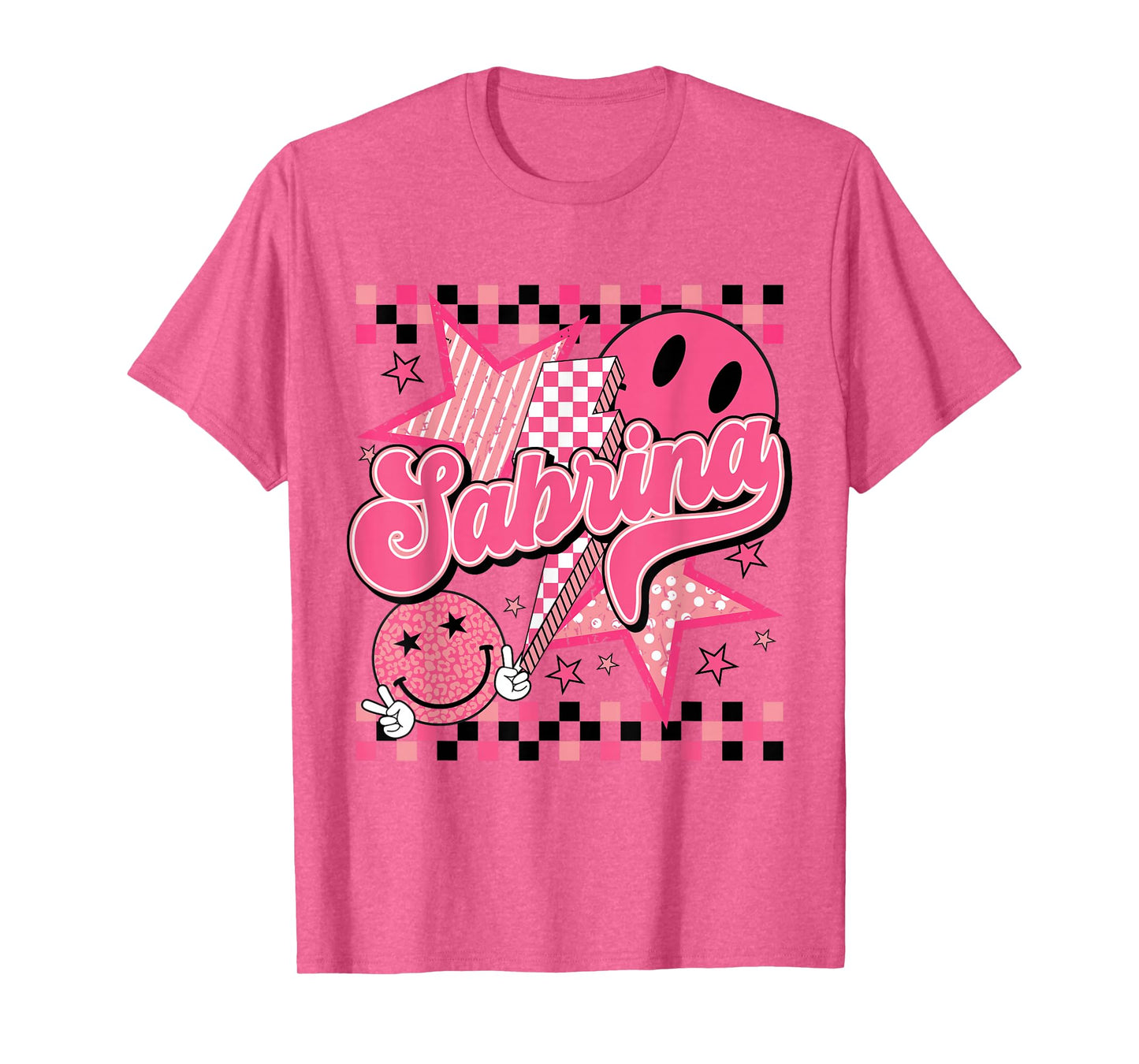 Sabrina First Name I Love Sabrina Checkered Groovy 80's T-Shirt