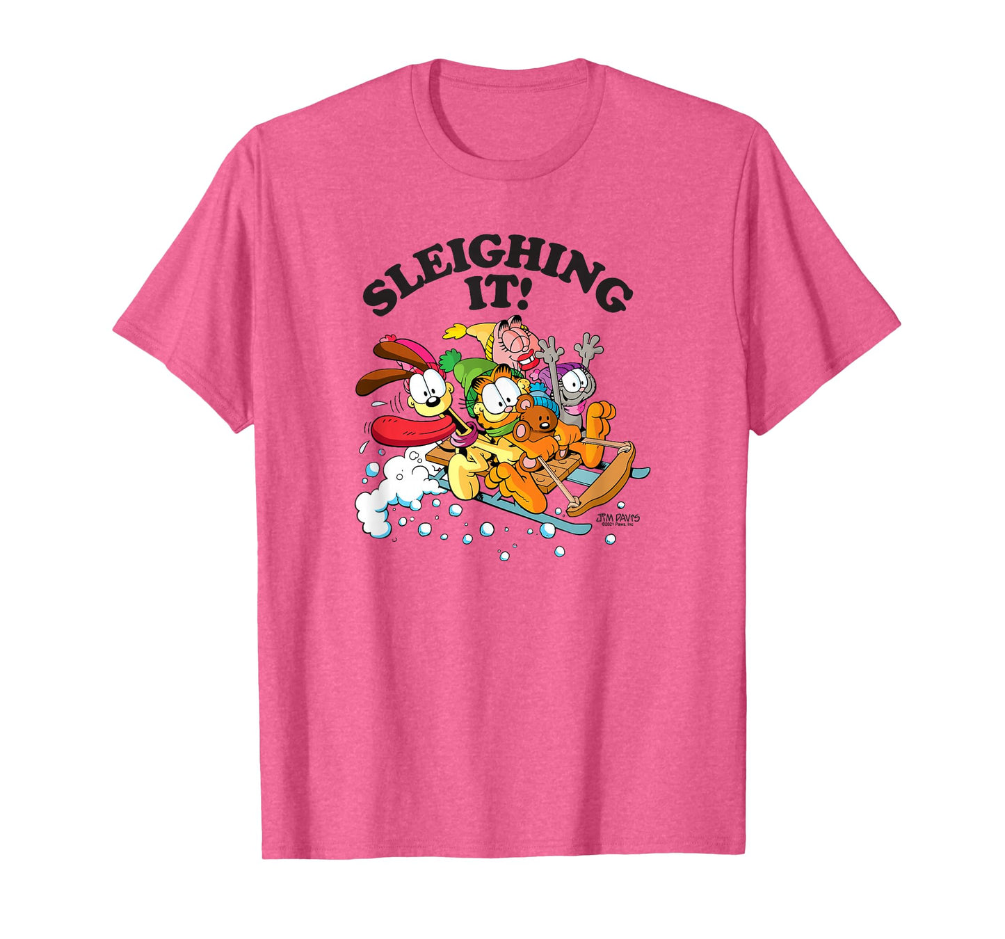 Garfield Sleighing It Sledding Cast Cute Christmas Holiday T-Shirt