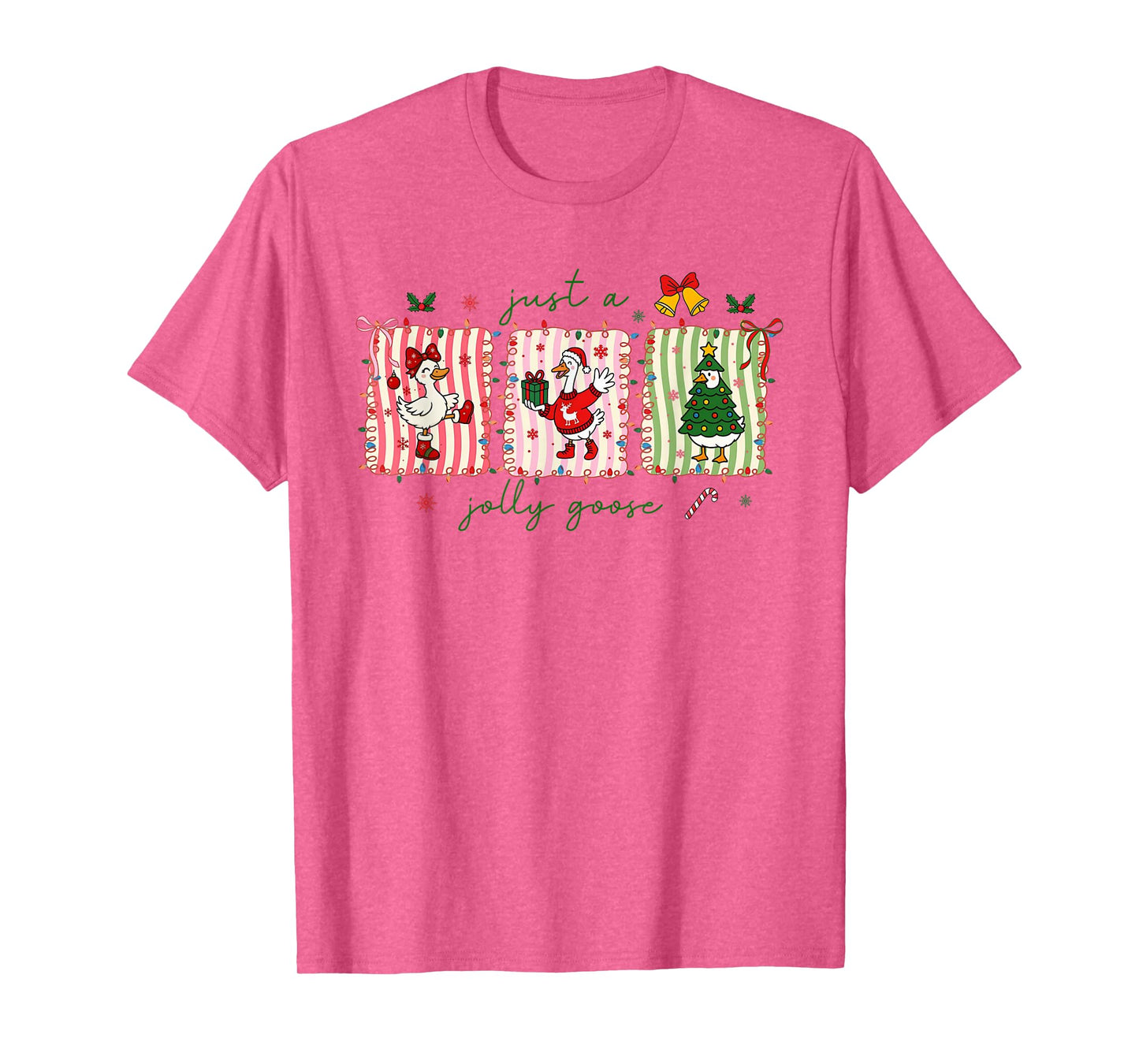 Just A Jolly Goose Christmas Santa Bow Xmas Light Men Women T-Shirt