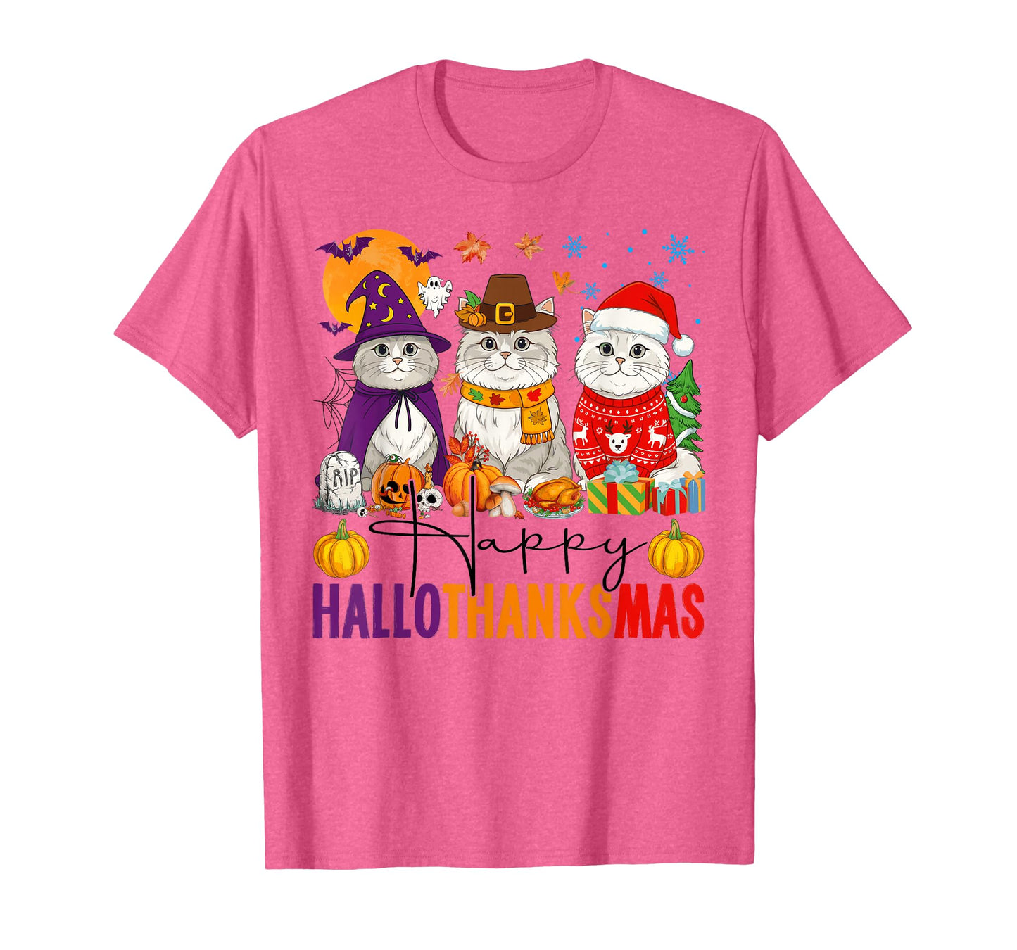 Happy Hallothanksmas Persian Cats Halloween Thanksgiving T-Shirt