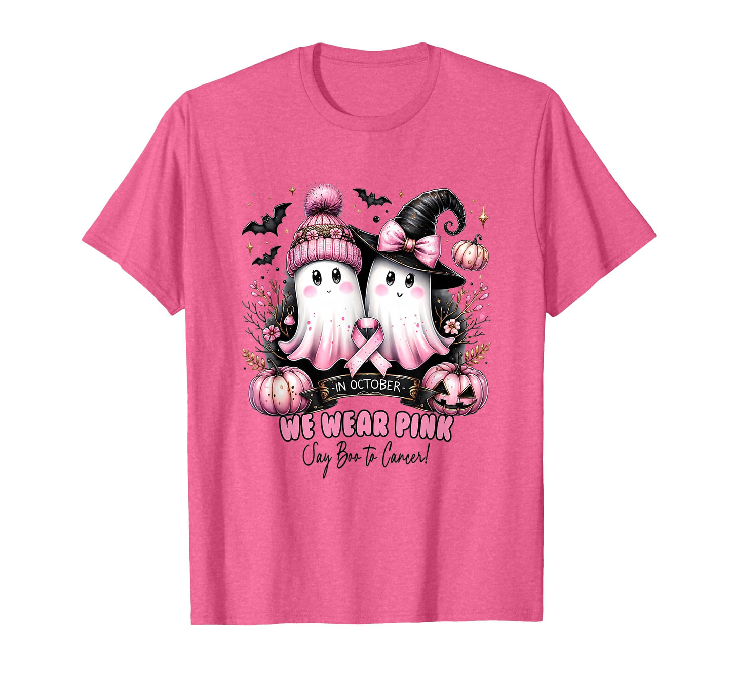 Halloween Ghosts Jack-o'-Lantern & Pink Ribbon T-Shirt
