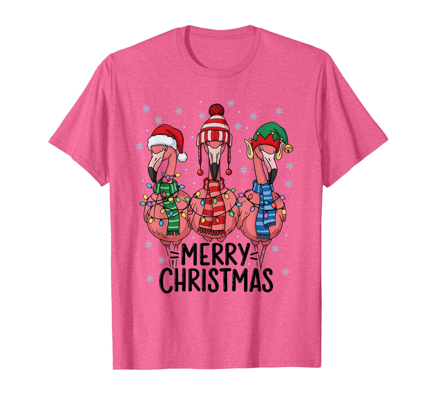 Merry Christmas Pink Flamingo Santa Hat Matching Family Xmas T-Shirt