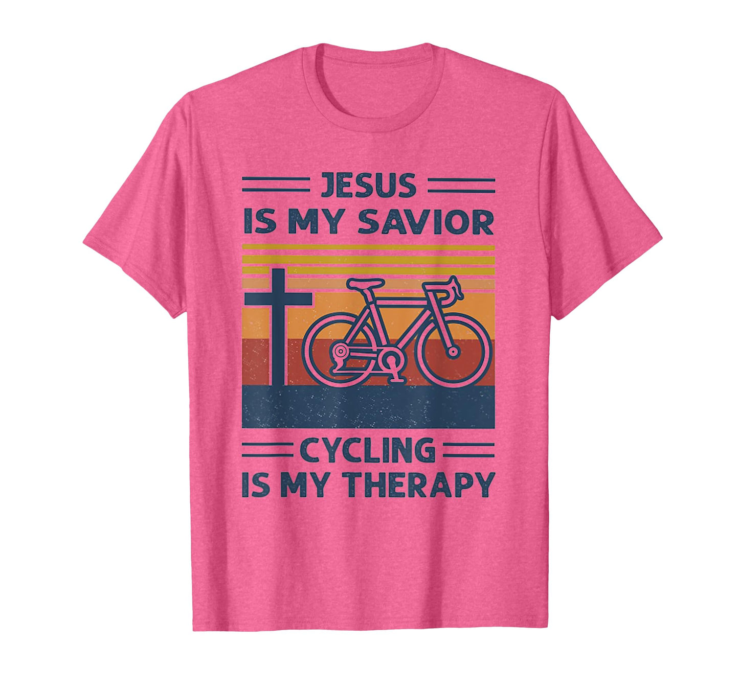 Jesus Is My Savior Cycling Is My Therapy Retro Vintage T-Shirt