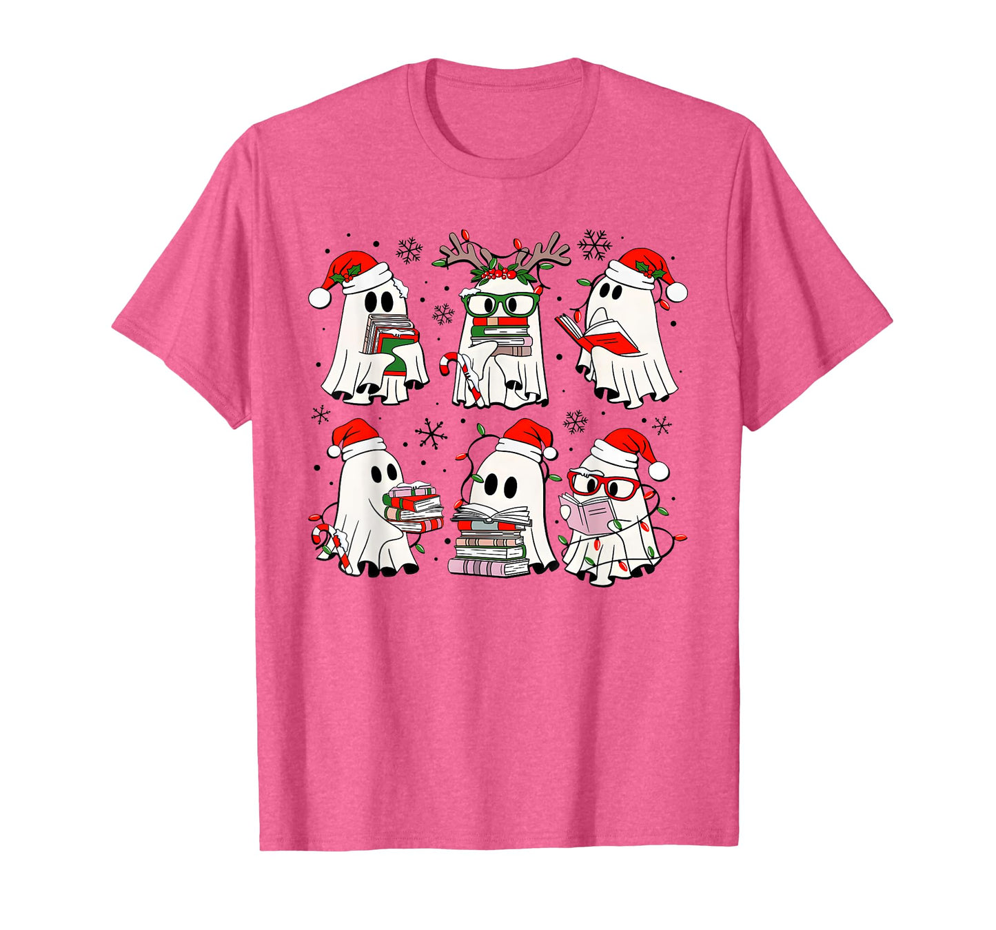 Funny Ghost Book Reading Christmas Books Lover Teacher Kids T-Shirt