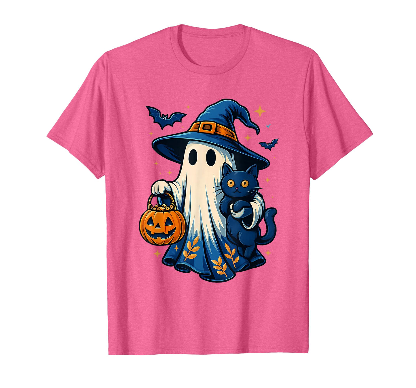 Halloween Ghost Witch Holding Black Cat Funny Halloween T-Shirt