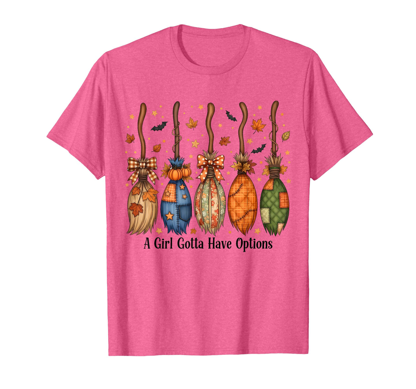 Halloween A Girl Gotta Have Options Patchwork Witch Brooms T-Shirt