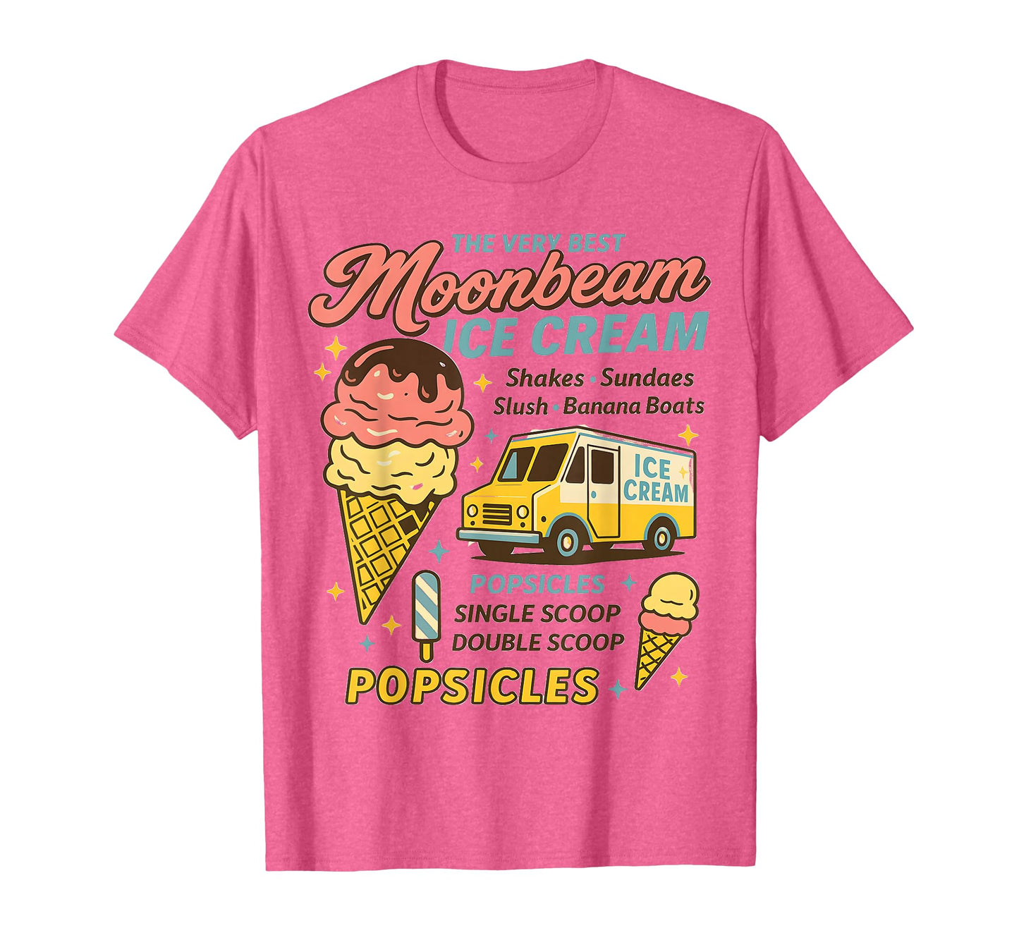 Vintage Moonbeam Ice Cream Truck Retro Double Scoop Popsicle T-Shirt