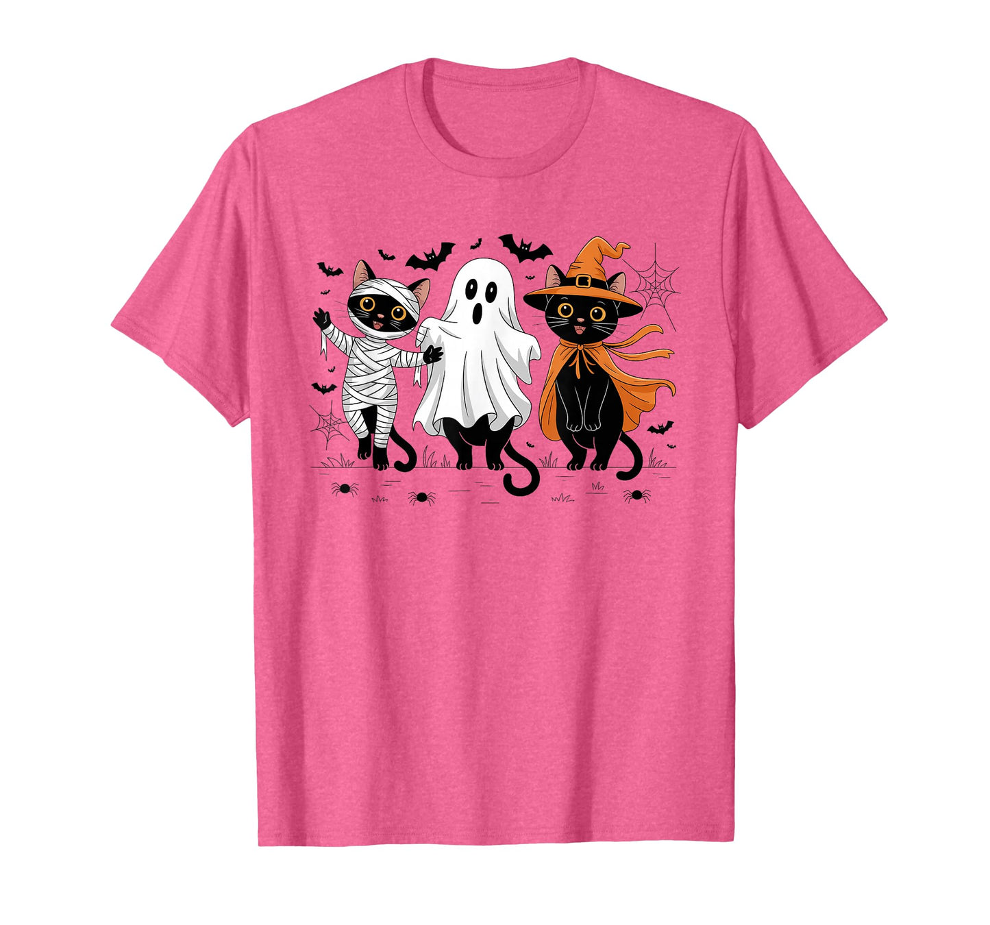 Retro Cat Witch Scary Halloween Pumpkin Women Men Kids T-Shirt