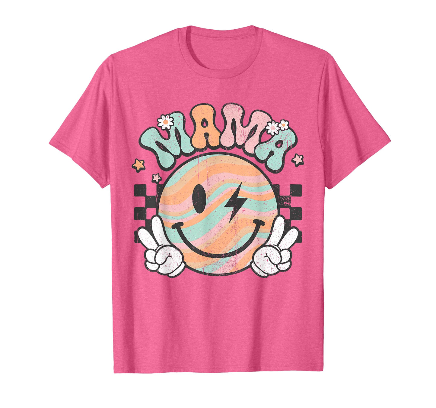 Checkered Mama Groovy Smile Face Mom Life Mother's Day T-Shirt