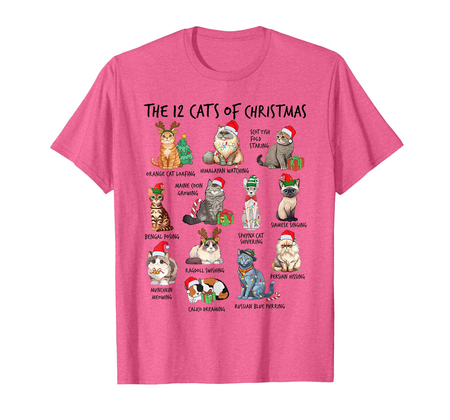 12 Cats of Christmas Funny Christmas Cat Lover Xmas Holiday Men Women Kids T-Shirt