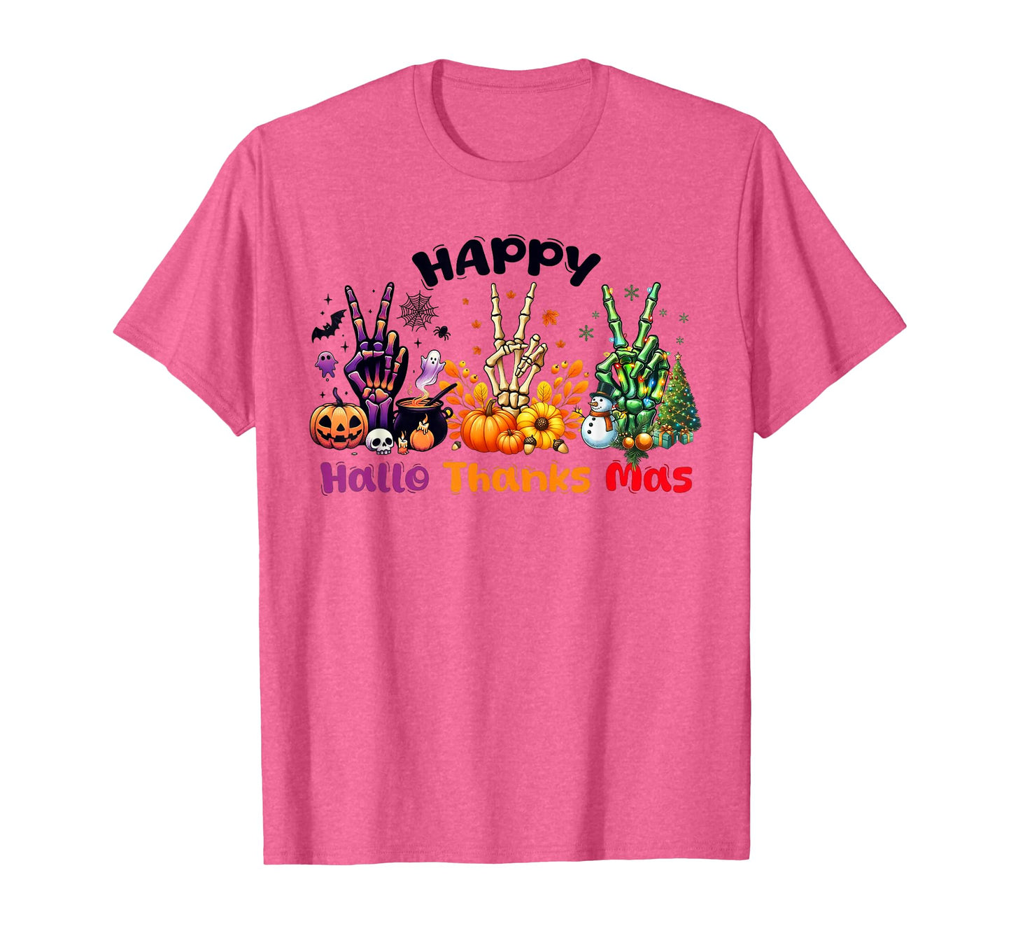 Happy HalloThanksMas Skeleton Hand Peace Sign Holiday Mashup T-Shirt