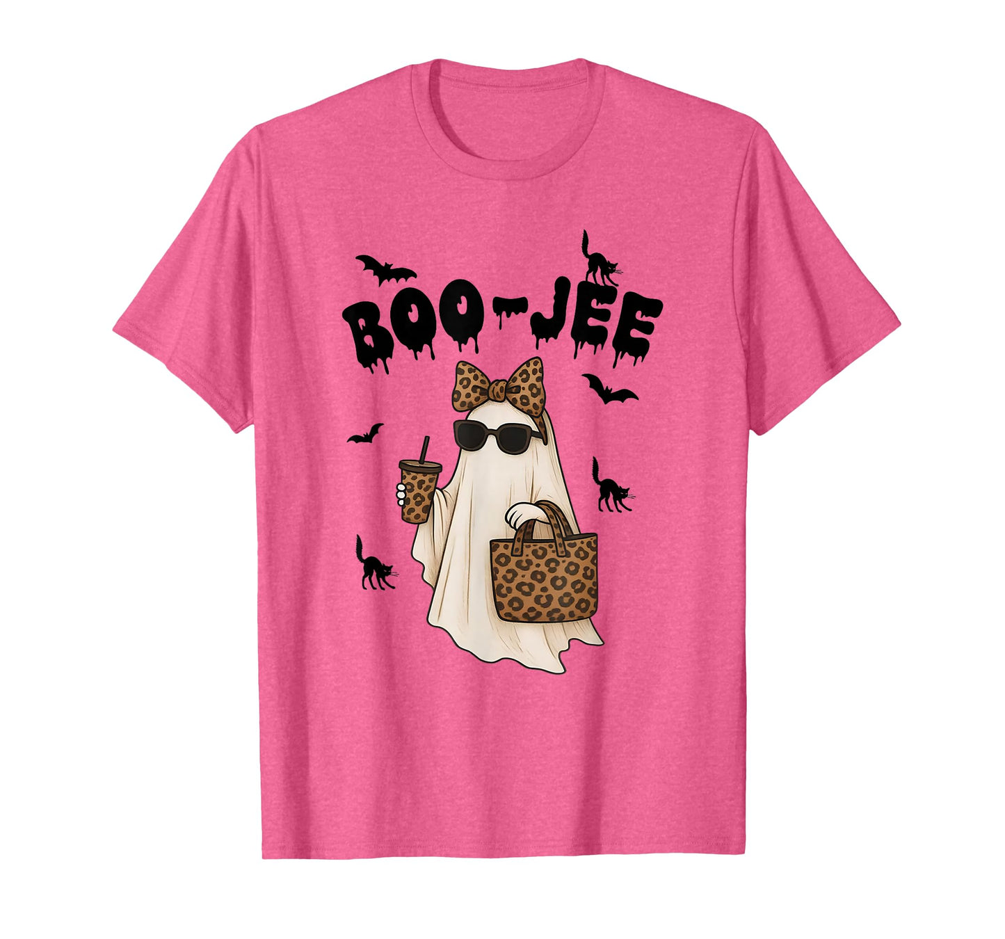 Coquette Leopard Ghost Coffee Boo-JEE Halloween Boujee Ghost T-Shirt