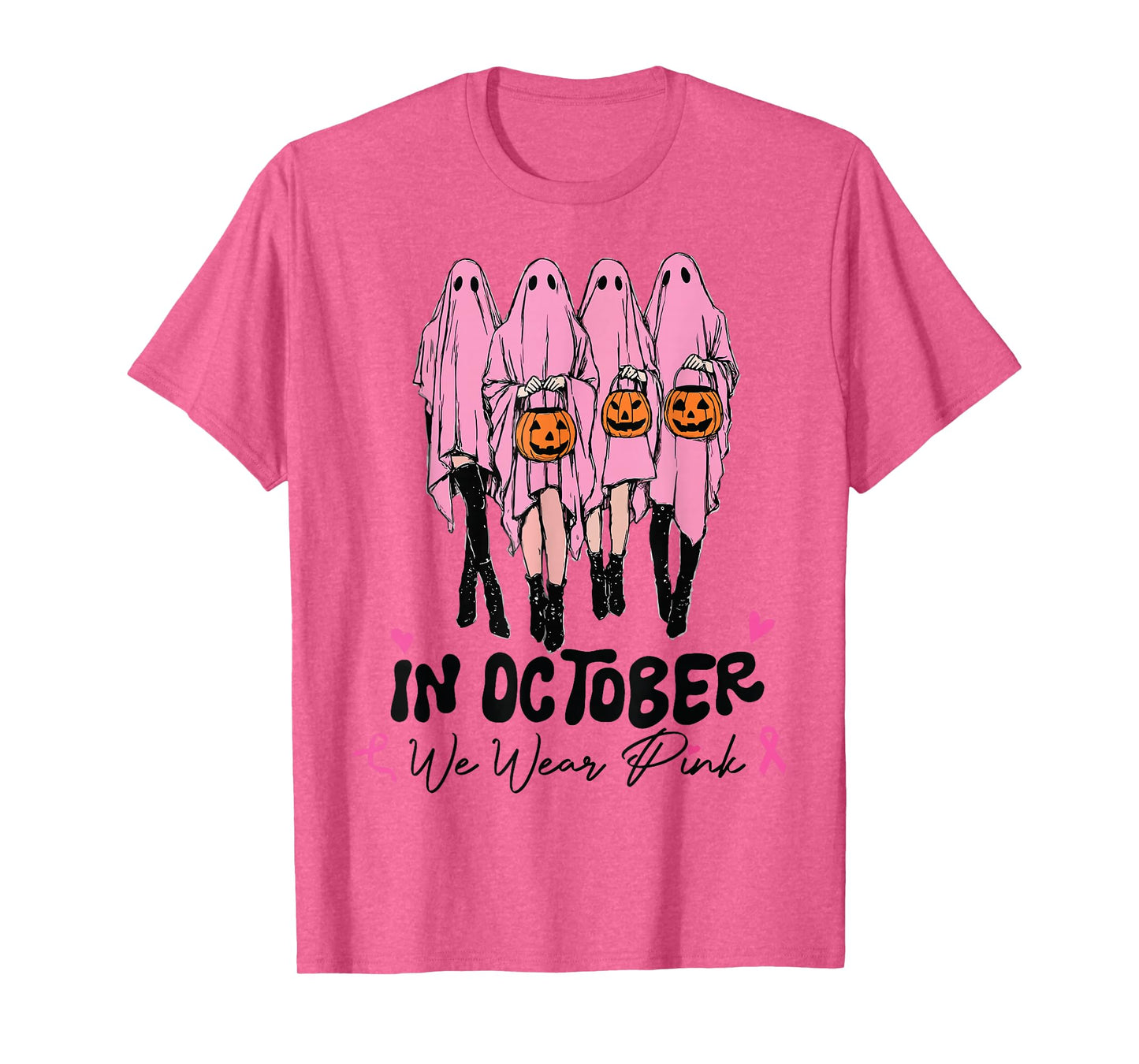 Halloween October We Wear Pink Breast Cancer Awareness Ghost T-Shirt