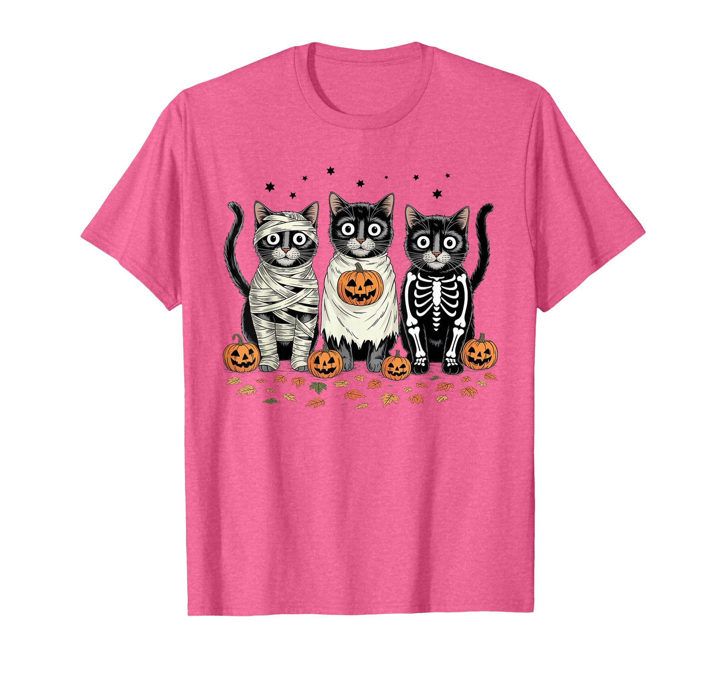 Retro Cat Witch Scary Halloween Pumpkin Women Men Kids T-Shirt
