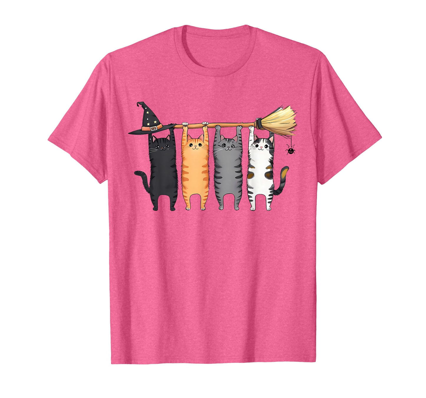 Cute Halloween Cats On Broomstick Funny Witch Hat Cat Lover T-Shirt