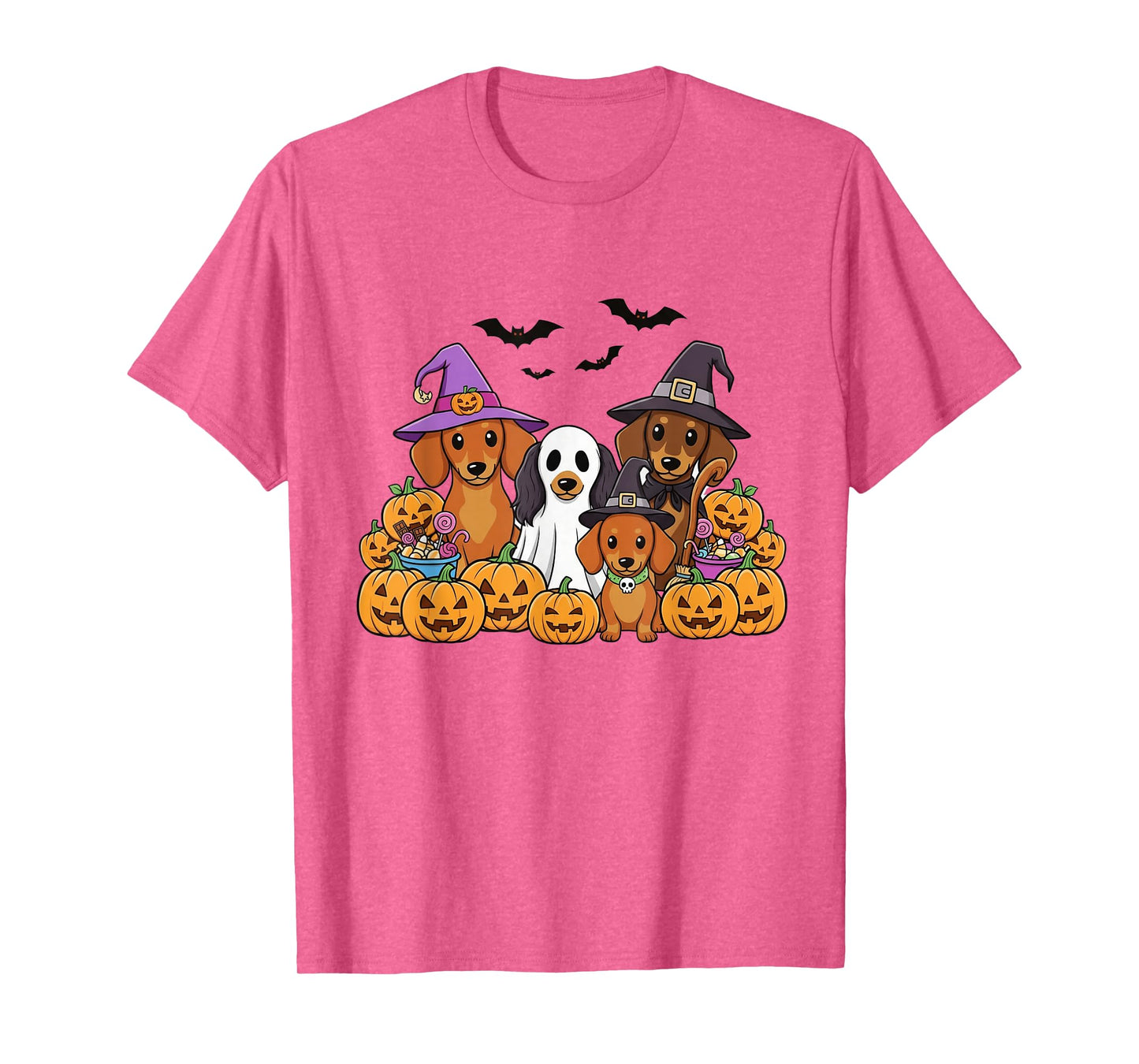 Funny Dachshund Halloween Cute Sausage Dog Ghost & Pumpkin T-Shirt