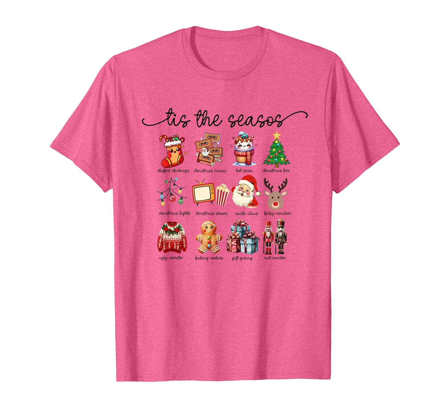 Cute Retro Christmas Icons Santa Tree Gingerbread Festive T-Shirt