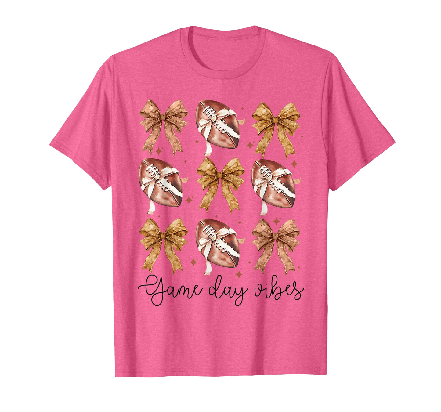 American Football Game Day Vibes Coquette Bow Football Lover T-Shirt
