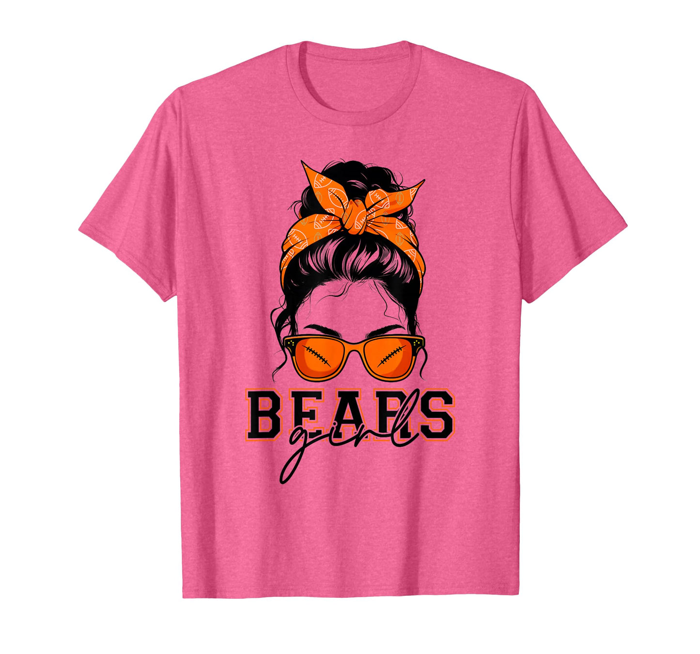 Bears Girl Messy Bun Sports Fan Team Athletic Spirit T-Shirt